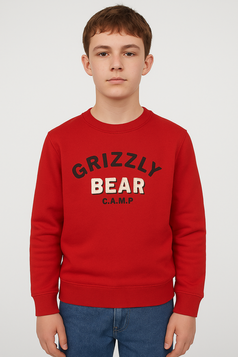 Mango Boy's Red "Grizzly Bear" Long-Sleeve Blouse |Mango In Lebanon