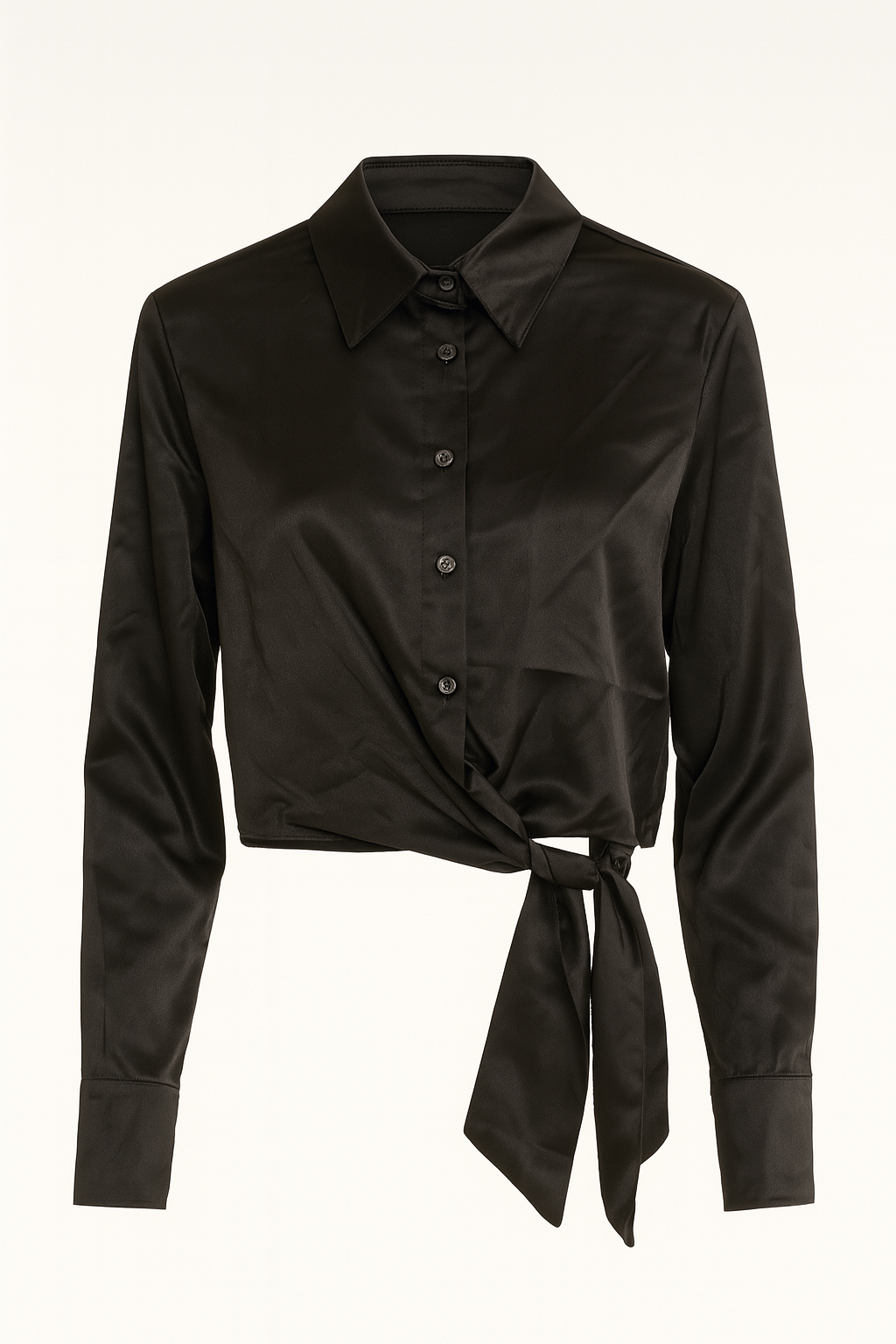 Big Dart Women's Black Tied Long Sleeve Satin Shirt| Big Dart In Lebanon