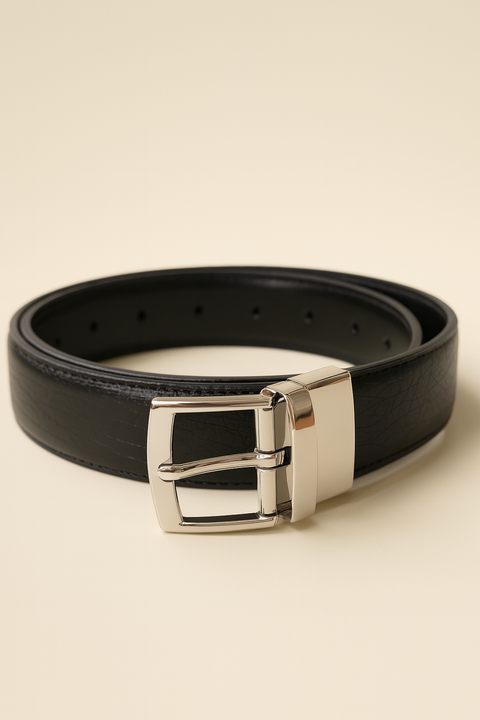 C & A Men's Black & Silver tone Leather Belt |C & A  In Lebanon