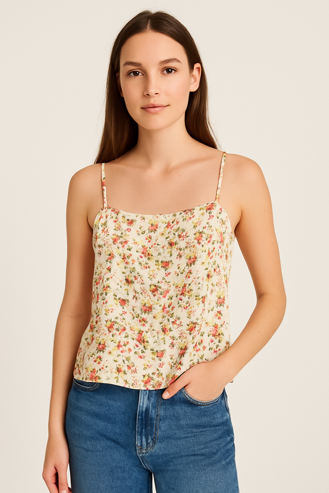 Forever 21 Women's Vanilla-Multi Floral Printed Sleeveless Blouse  |Forever 21 In Lebanon