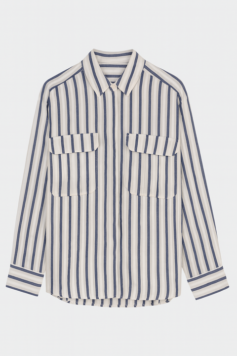 Forever 21 Women's Blue & White Striped Shirt With Pocket |Forever 21 In Lebanon
