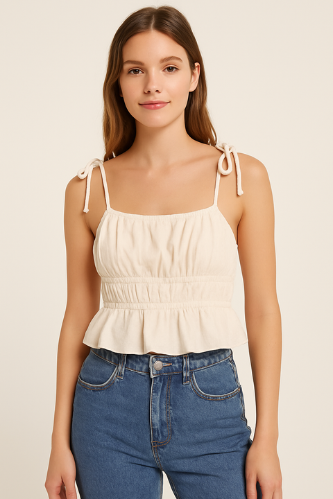 Forever 21 Women's Off White Spaghetti Sleeve Crop Top |Forever 21 In Lebanon
