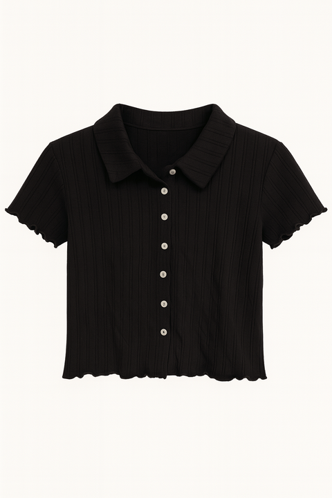 Forever 21 Women's Black Ribbed Shirt Blouse |Forever 21 In Lebanon