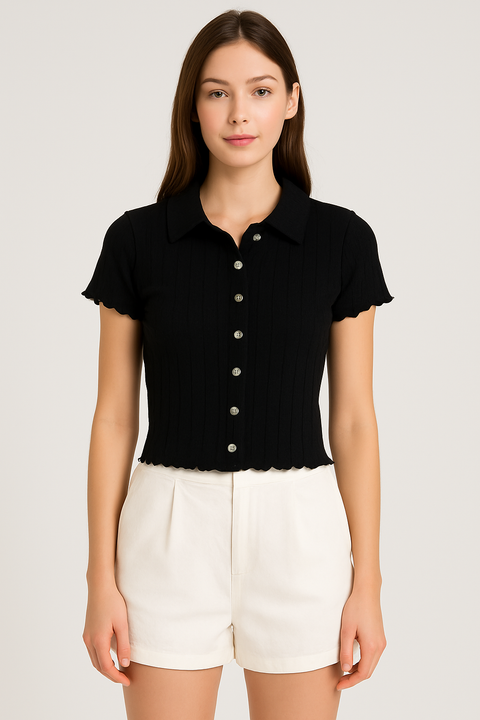 Forever 21 Women's Black Ribbed Shirt Blouse |Forever 21 In Lebanon