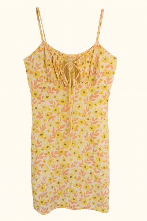 Forever 21 Women's Yellow Floral Tie-Front Mini Dress | Forever 21 In Lebanon