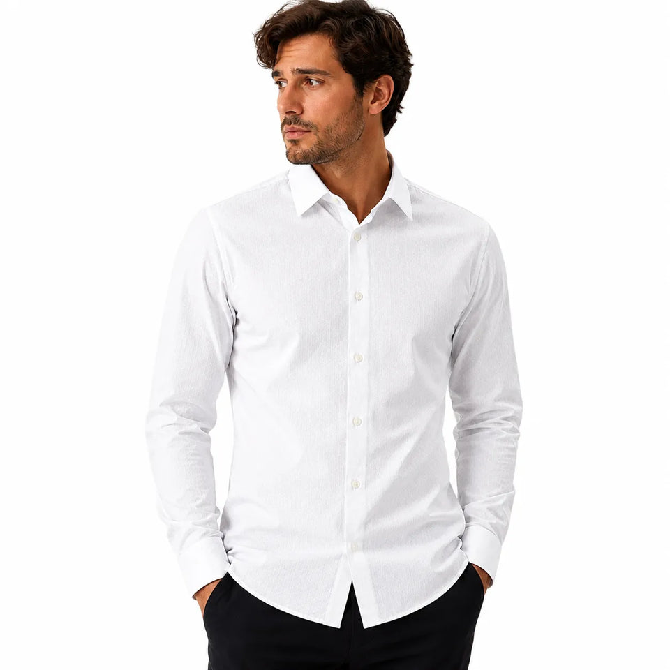 Calvin Klein Men's White Dobby Slim Fit Steel+ Dress Shirt | Calvin Klein In Lebanon