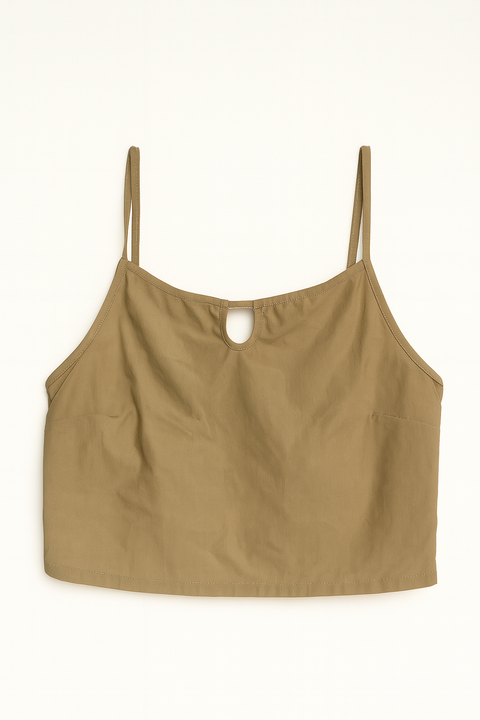 Forever 21 Women's Khaki Sleeveless Crop Top  |Forever 21 In Lebanon