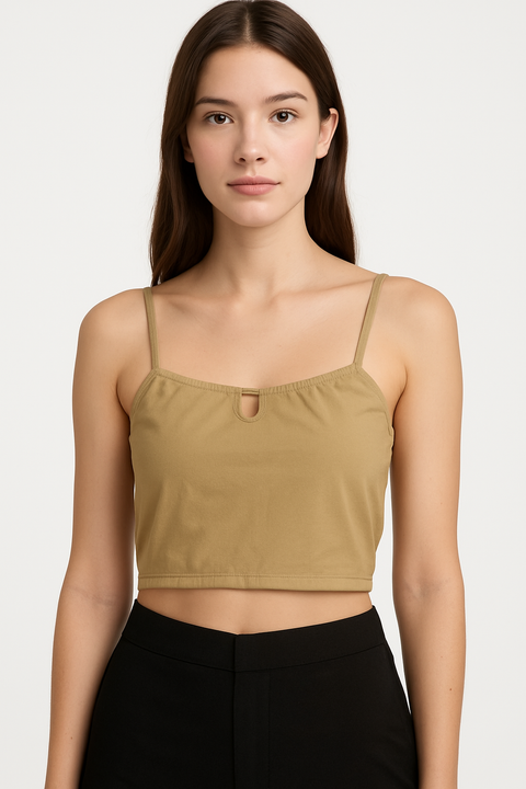 Forever 21 Women's Khaki Sleeveless Crop Top  |Forever 21 In Lebanon