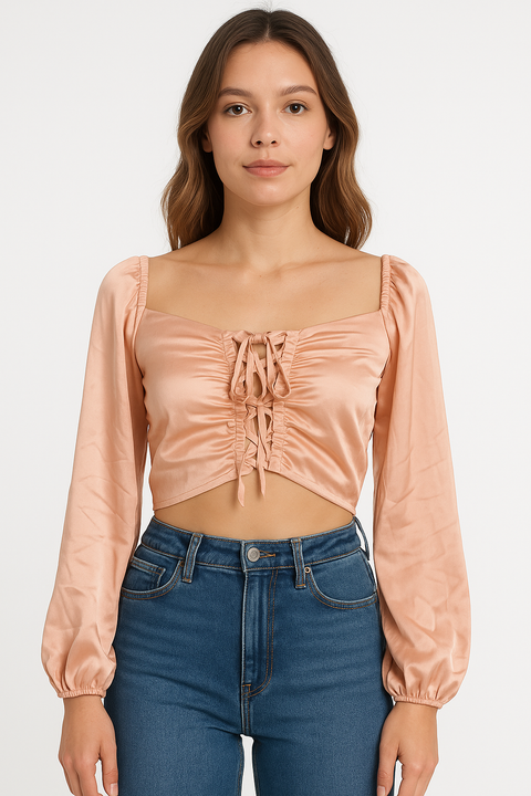 Forever 21 Women's Coral Off Shoulder Long Sleeve Crop Top |Forever 21 In Lebanon