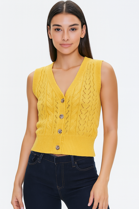 Forever 21 Women's Mustard Crochet Sleeveless Vest  |Forever 21 In Lebanon