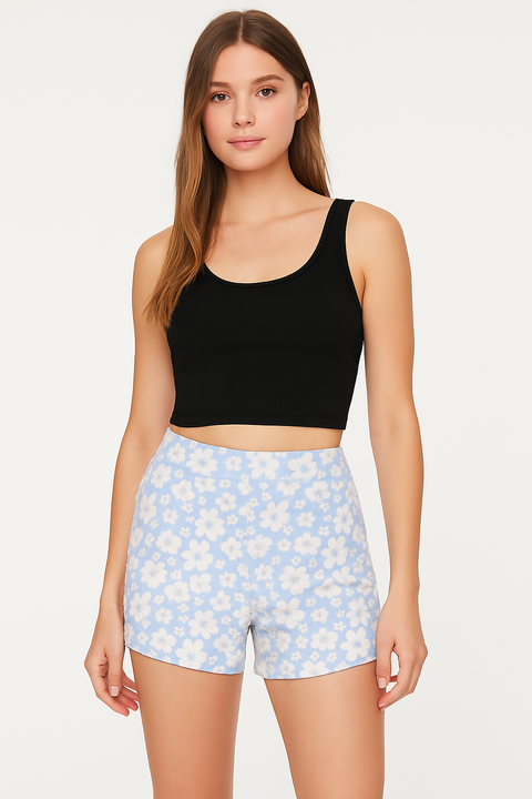 Forever 21 Women's White & Light Blue Floral Printed Short  |Forever 21 In Lebanon
