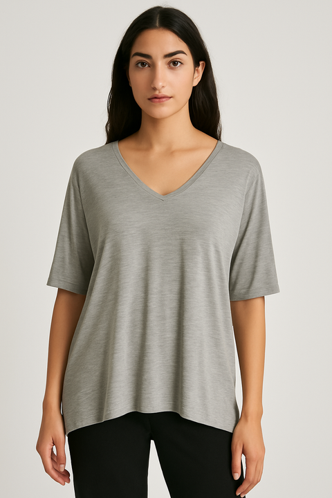 Mango Women's Grey Stretch Jersey 3/4 Sleeve Blouse |Mango In Lebanon
