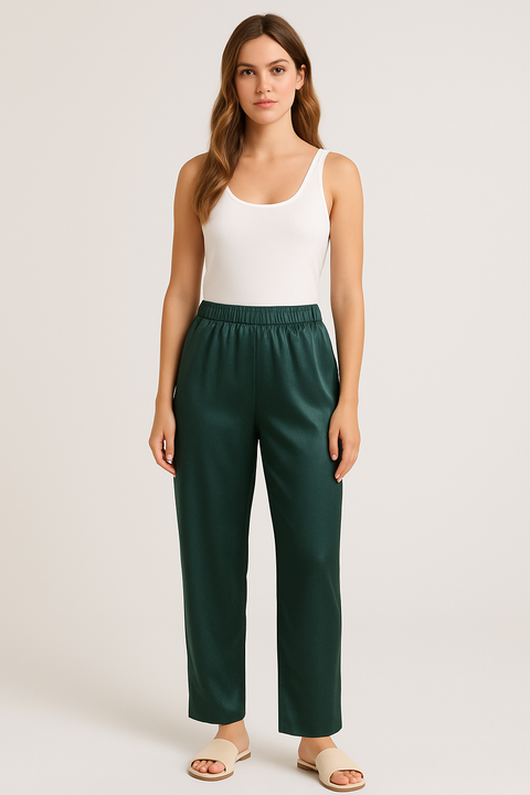 Mango Girl's Dark Green Satin Pant |Mango In Lebanon
