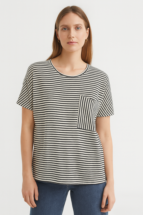 Mango Women's Black & White Striped T-Shirt |Mango In Lebanon