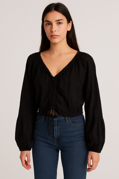Forever 21  Women's Black V-Neck Long Sleeve Top  | Forever 21 In Lebanon