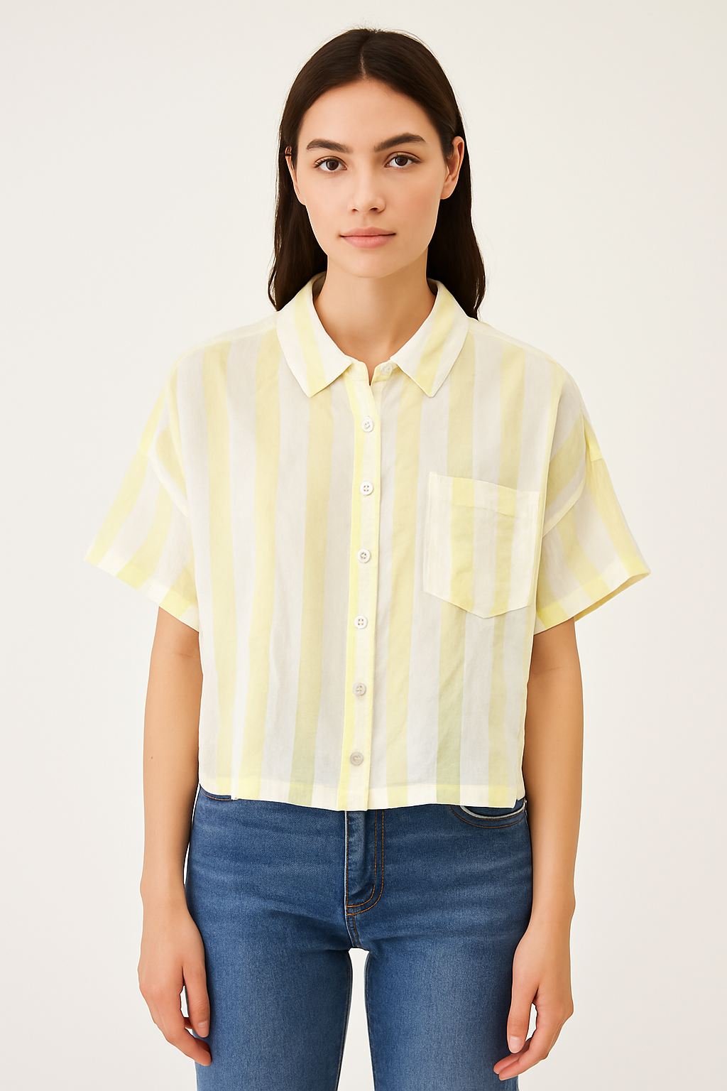 Forever 21 Women's Multicolor Striped Short Sleeve Shirt |Forever 21 In Lebanon