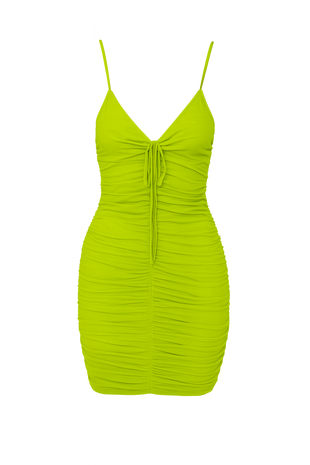 Forever 21 Women's Lime Green Ruched Tie Neckline Dress | Forever 21 In Lebanon