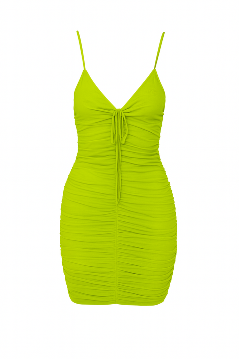 Forever 21 Women's Lime Green Ruched Tie Neckline Dress | Forever 21 In Lebanon