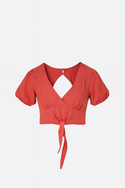 Forever 21 Women's Rose Puff Sleeve Wrap Crop Top | Forever 21 In Lebanon