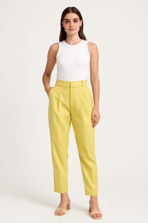 Forever 21 Women's Lime Green Pleated Wide-Leg Cropped Pants | Forever 21 In Lebanon
