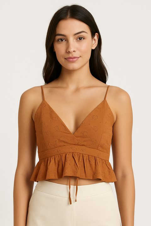 Forever 21 Women's Maple Eyelet Ruffle Halter Crop Top | Forever 21 In Lebanon