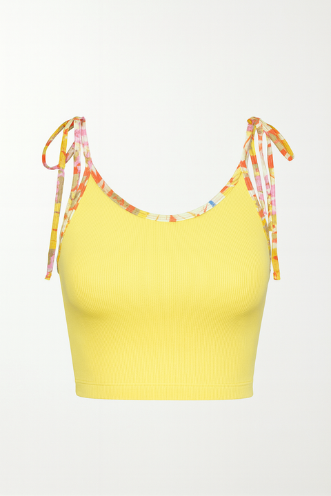 Forever 21 Women’s Yellow Ribbed Tie Sleeves Crop Top  |Forever 21 In Lebanon