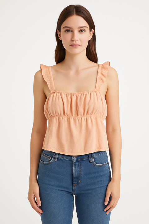 Forever 21 Women's Light Coral Ruffle Sleeve Crop Top |Forever 21 In Lebanon