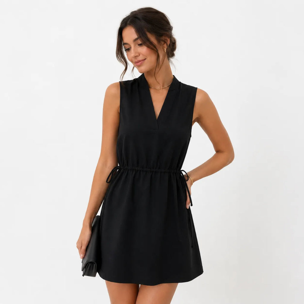 Calvin Klein Women's Black Sleeveless Mini Dress with Drawstring Waist Dress
