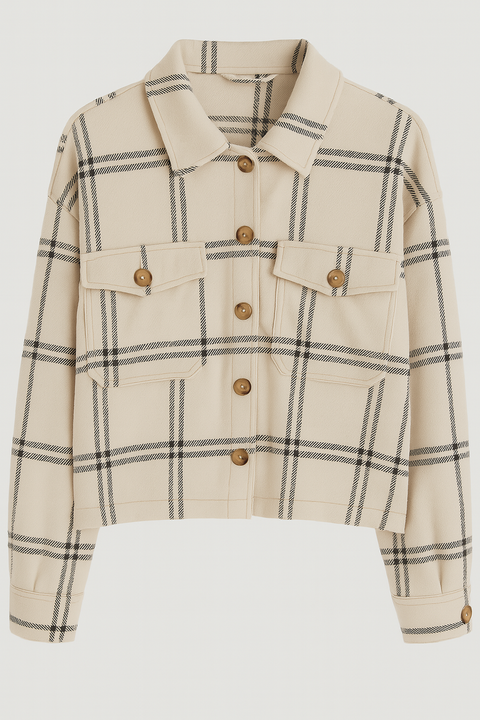 Just Polly Women's White Plaid Chest-Pocket Shirt | Just Polly In Lebanon