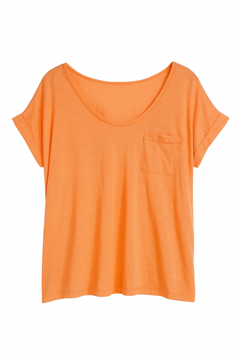 Mango Women's Coral Crew Neck Left Side Pocket T-Shirt |Mango In Lebanon