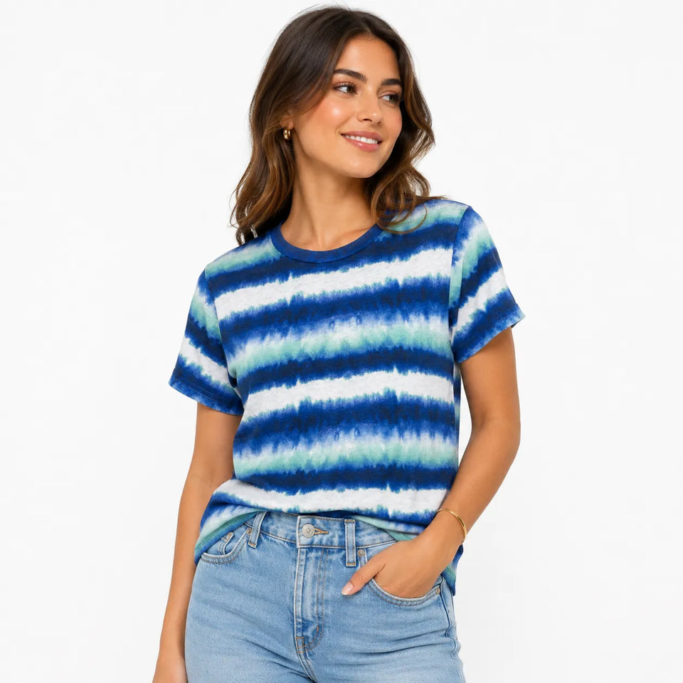 Univibe Women's Blue & White Tie-Dye Striped T-Shirt| Univibe in Lebanon