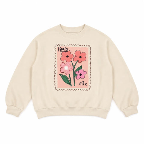 Zara Girl's Cream With Flowers Printed Sweatshirts   | Zara In Lebanon
