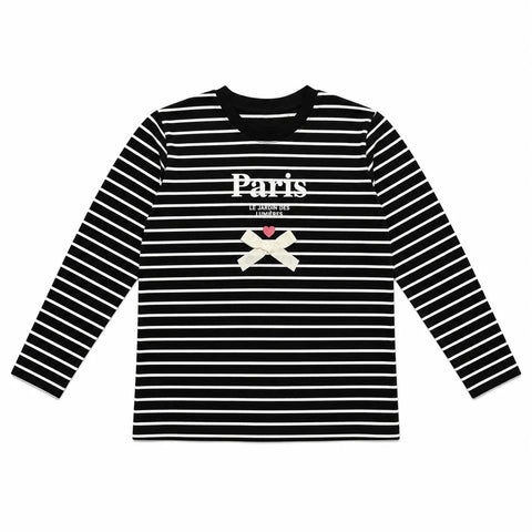 SD Girl's Black Striped White Paris Printed Long Sleeve Blouse | SD In Lebanon