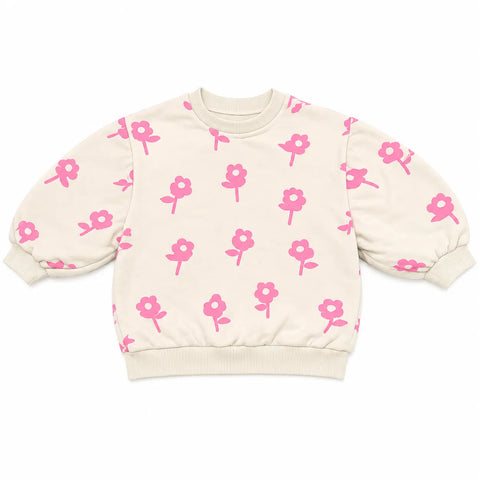 Zara Girl's Cream With Pink  Flowers Printed Sweatshirts   | Zara In Lebanon