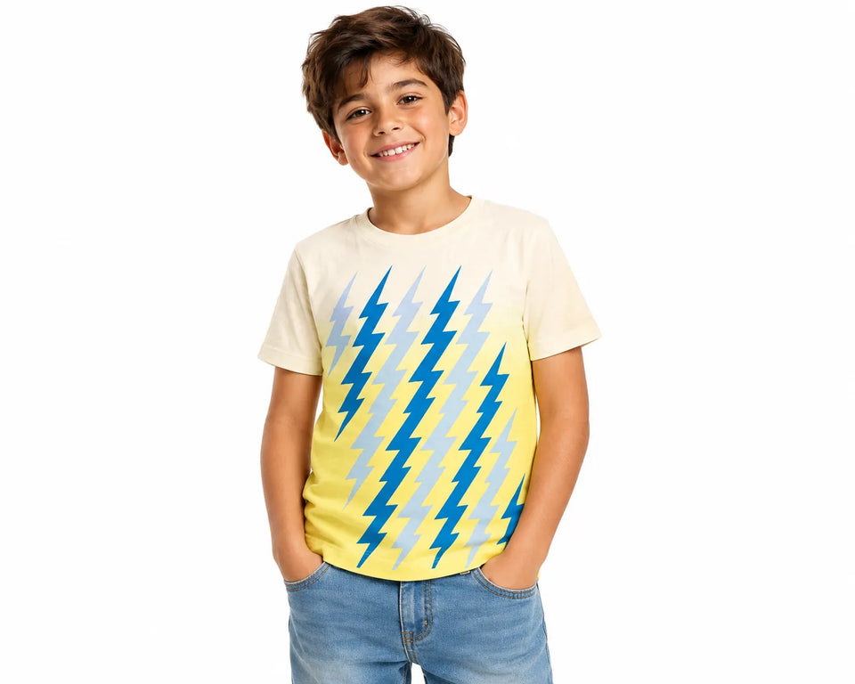 Fmoda Boy's White Jumbled Bolt Lightning Print T-Shirt | Fmoda in Lebanon