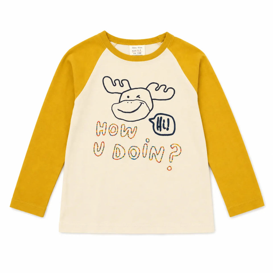 Zara Baby Boy's White/Mustard " How U Doin ? " Printed Long Sleeve Blouse | Zara in Lebanon