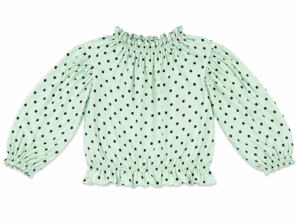 Zara Girl's Light Mint Green With Dots Black Blouse| Zara in Lebanon