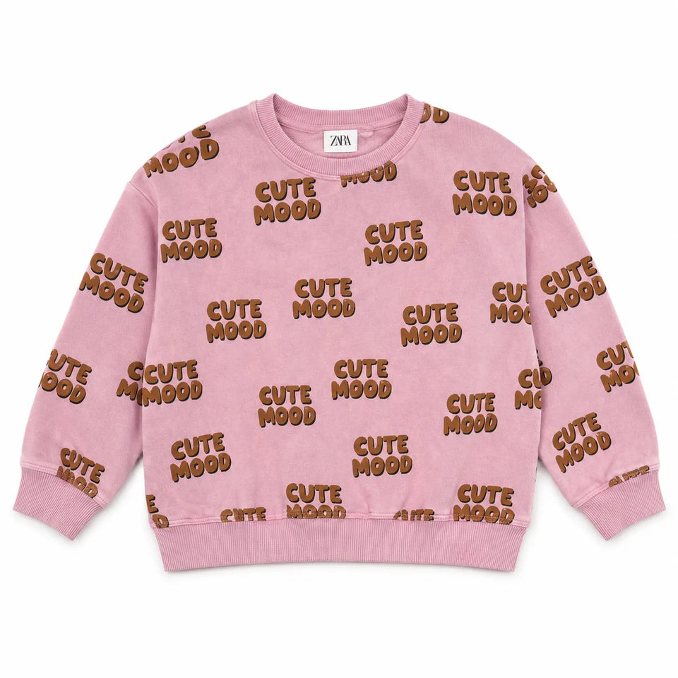 Zara Girl's Salmon Pink " Cute Mood " Printed Sweatshirt| Zara in Lebanon