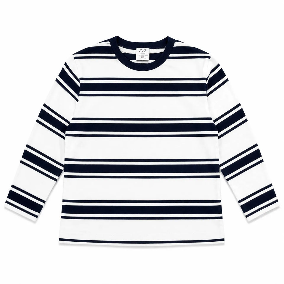 Zara Boy's White/Black Striped Cotton With Crew Neck Blouse | Zara in Lebanon
