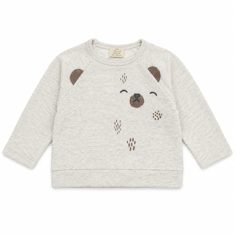 Zara Baby Boy's Light Grey With Cute Bear Printed Long Sleeve Blouse | Zara in Lebanon