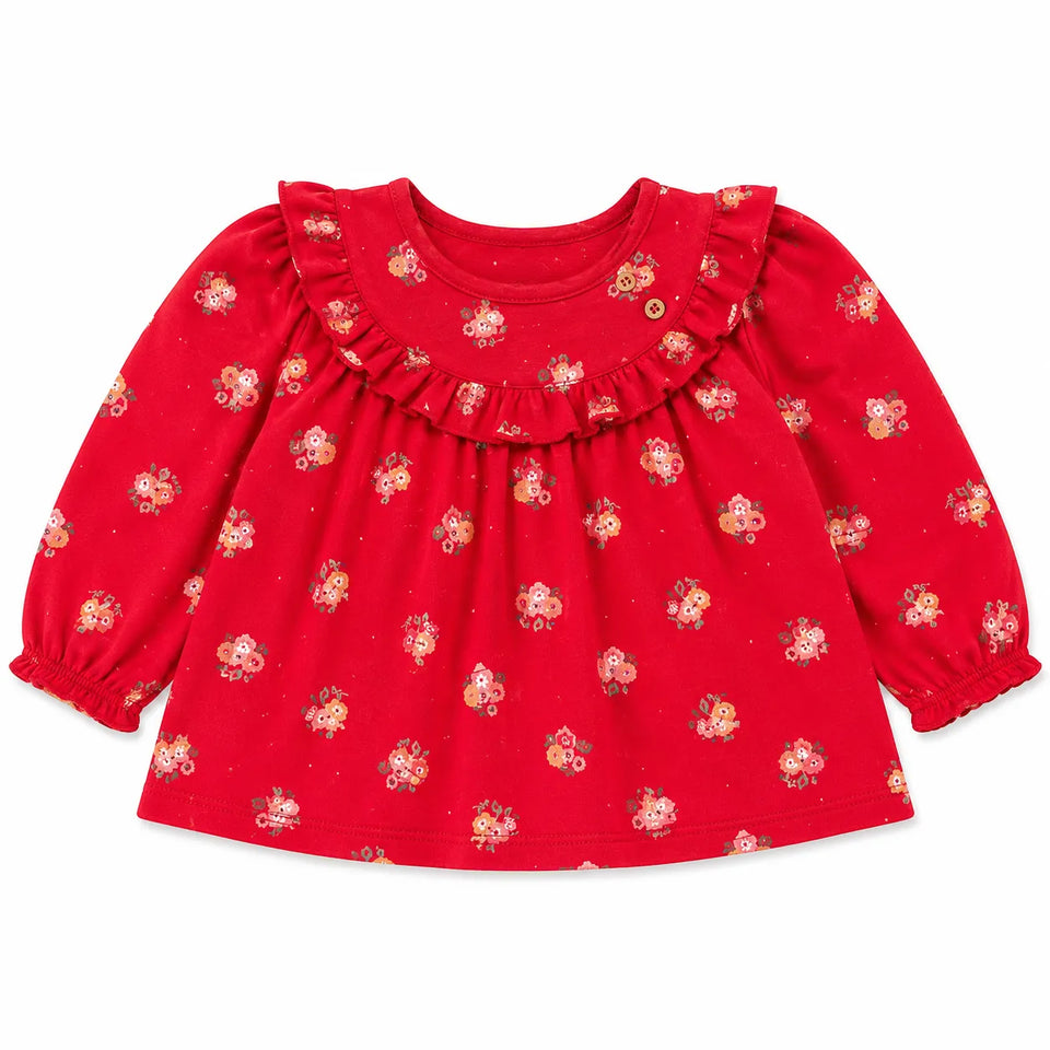 Zara Baby Girl's Red Flowers Printed With Ruffles Long Sleeve Blouse | Zara in Lebanon