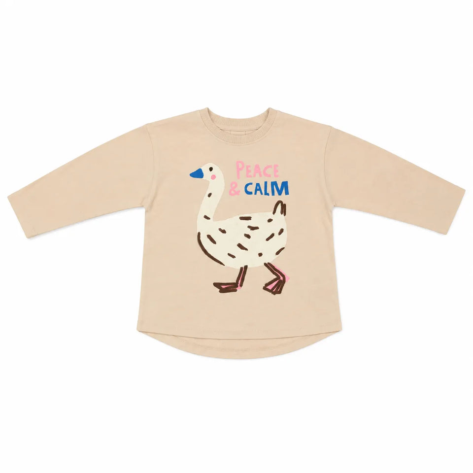 Zara Girl's Light Beige Duck "Peace & Calm "Long-Sleeve Blouse | Zara in Lebanon