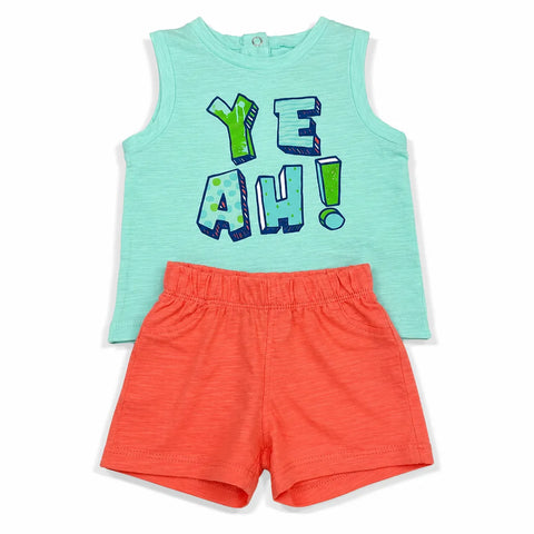 Charanga Baby Boy's Aqua/Coral "Yeah" T-Shirt & Short Set | Charanga In Lebanon