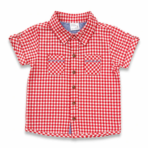 Charanga Baby Boy's Red & White Gingham Short-Sleeve Button-Up Shirt|Charanga In Lebanon