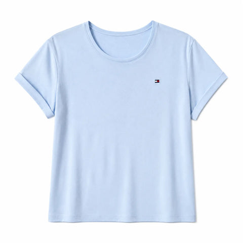 Tommy Hilfiger Women's Light Blue Cuffed Sleeves T-Shirt | Tommy Hilfiger in Lebanon