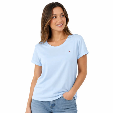 Tommy Hilfiger Women's Light Blue Cuffed Sleeves T-Shirt | Tommy Hilfiger in Lebanon