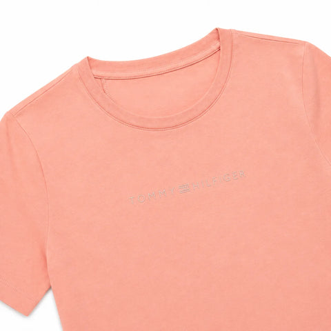 Tommy Hilfiger Women’s Pink Embroidered Logo Crew Neck T-Shirt|Tommy Hilfiger In Lebanon