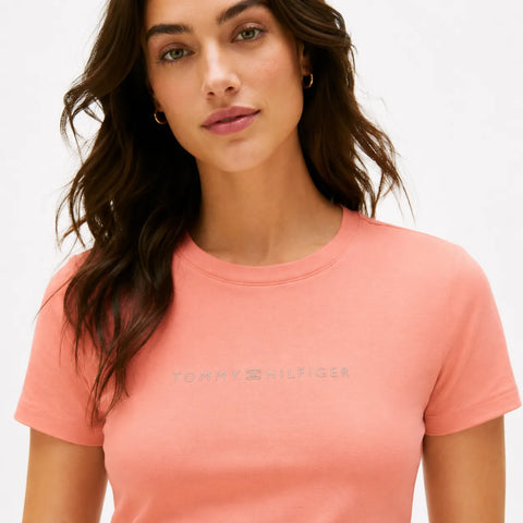 Tommy Hilfiger Women’s Pink Embroidered Logo Crew Neck T-Shirt|Tommy Hilfiger In Lebanon