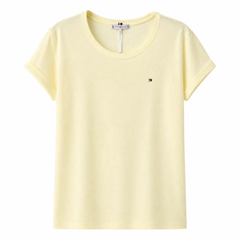 Tommy Hilfiger Women's Light Yellow Cuffed Sleeves T-Shirt | Tommy Hilfiger in Lebanon