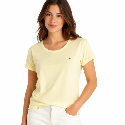 Tommy Hilfiger Women's Light Yellow Cuffed Sleeves T-Shirt | Tommy Hilfiger in Lebanon